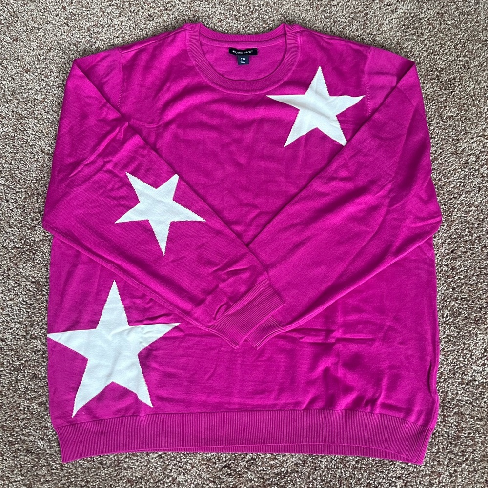 Like New Studio Park Pink‎ and White Star Crewneck Sweater